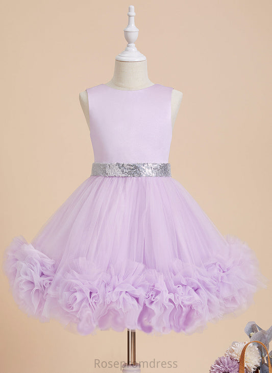 Neck With - Scoop Jaelyn Knee-length Flower Girl Dresses Sleeveless Ball-Gown/Princess Girl Flower Dress Satin/Tulle Flower(s)/Sequins