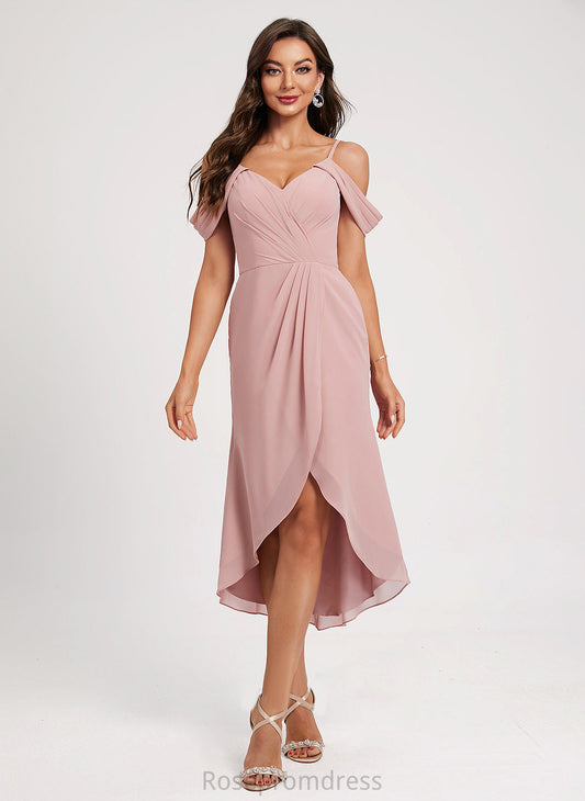 Pleated V-neck Front Dress Sheath/Column Chiffon With Cocktail Split Asymmetrical Eileen Cocktail Dresses