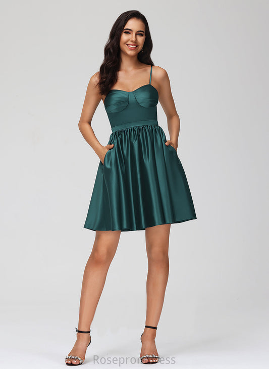 Homecoming Dresses Valeria Short/Mini Satin Dress Sweetheart With Pockets A-Line Homecoming