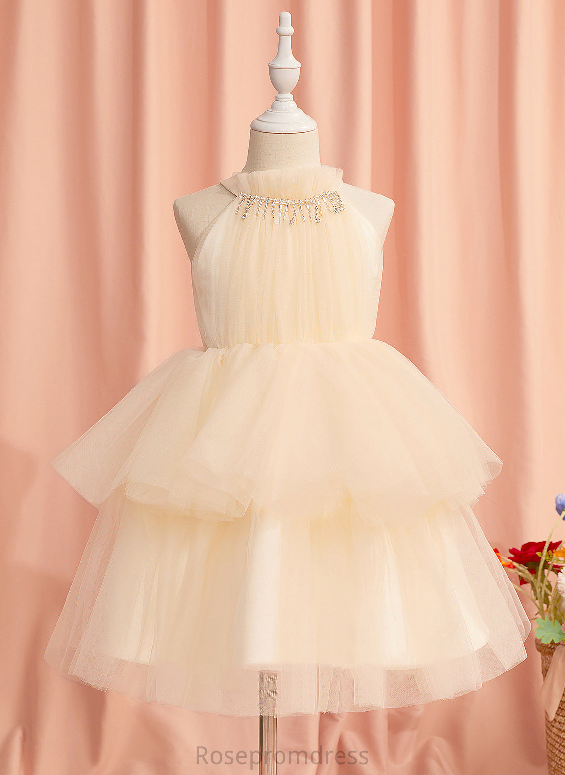 Dress Sleeveless High Tulle Mareli - Ball-Gown/Princess Flower Girl Dresses Neck Knee-length Rhinestone Flower With Girl