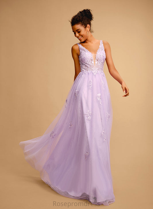 Hanna Tulle Prom Dresses Lace Ball-Gown/Princess V-neck Floor-Length