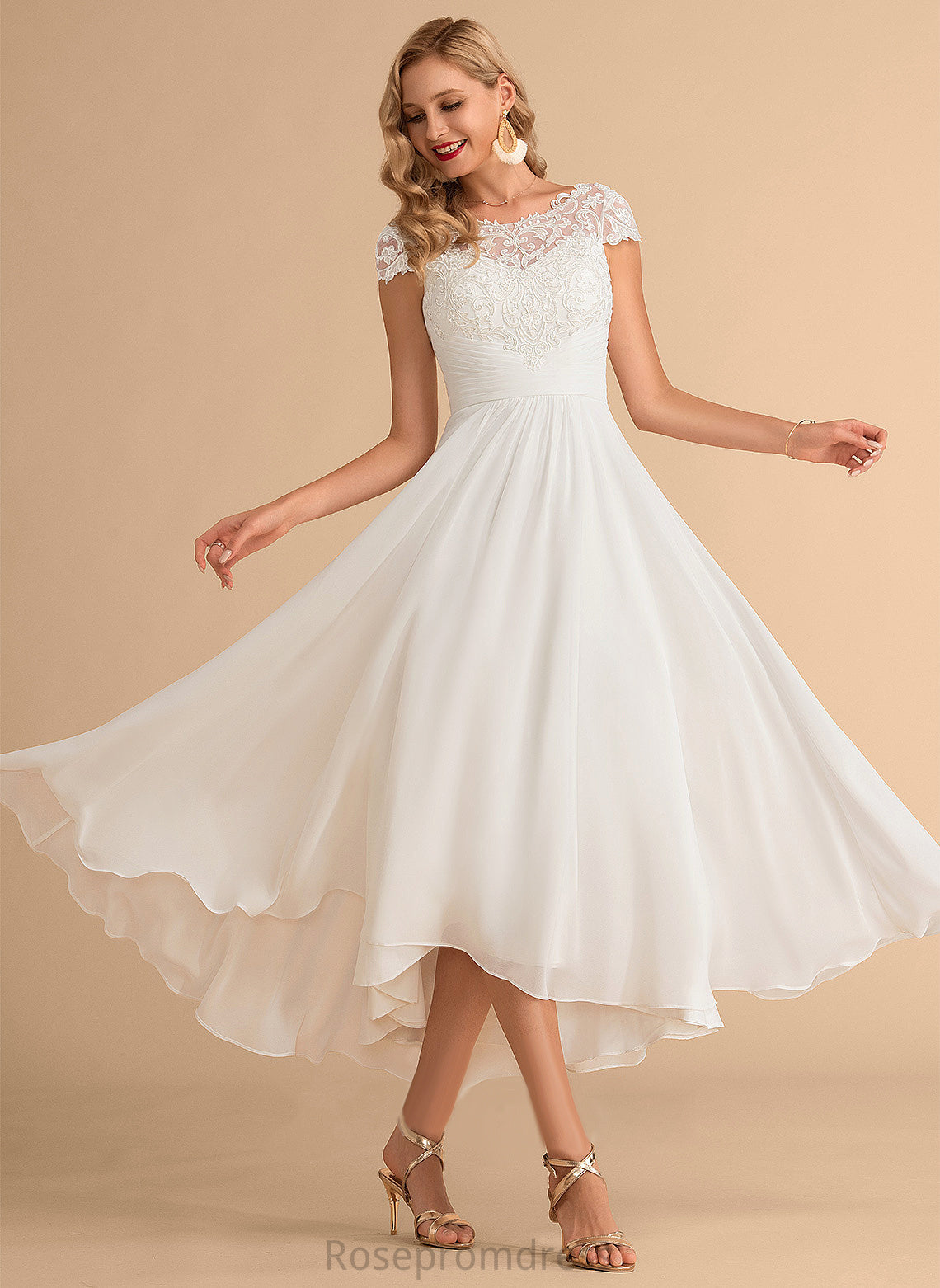 Lace Chiffon Wedding Neck Dress Wedding Dresses Scoop Asymmetrical Miya A-Line