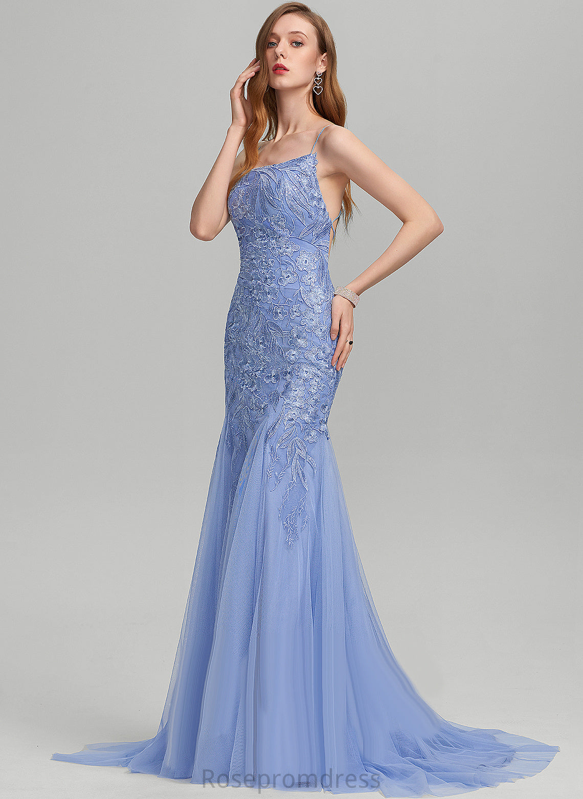 Hallie Prom Dresses Sequins Sweep Trumpet/Mermaid Lace With Train Tulle Square