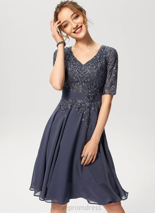 Cocktail Dresses Kaitlyn Lace With Knee-Length Cocktail V-neck A-Line Dress Sequins Chiffon