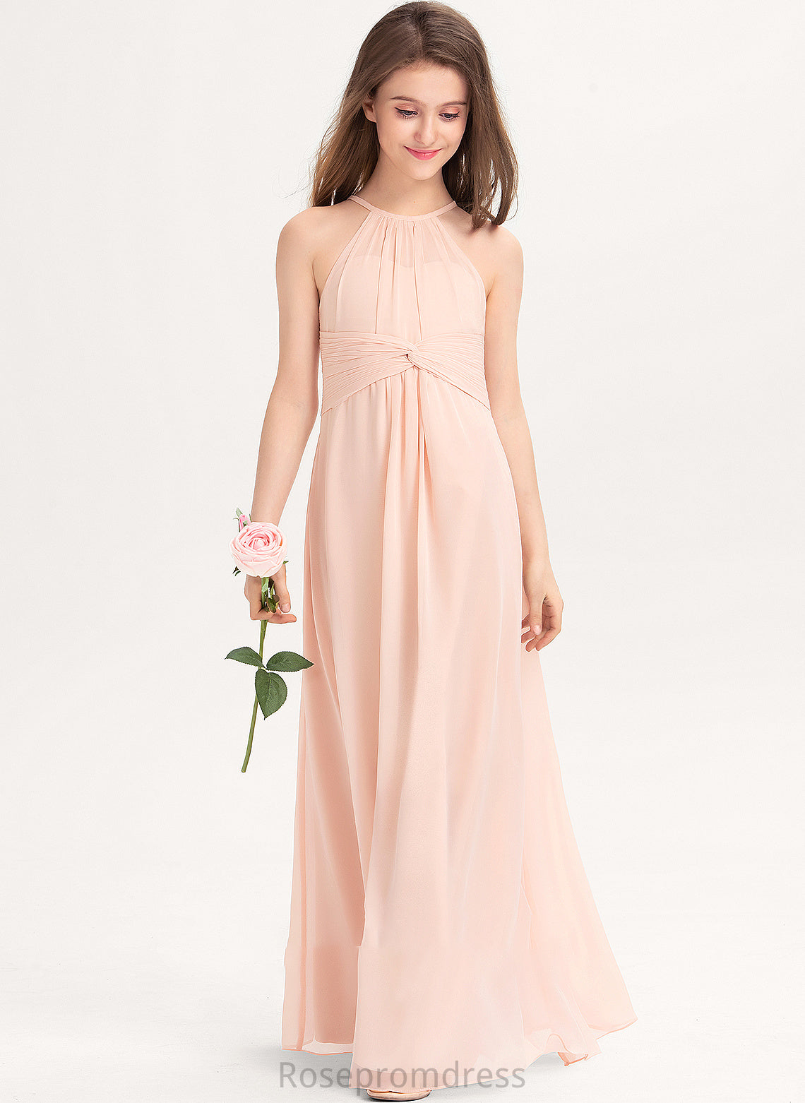 Chiffon Izabelle Ruffle Floor-Length With Neck A-Line Junior Bridesmaid Dresses Scoop