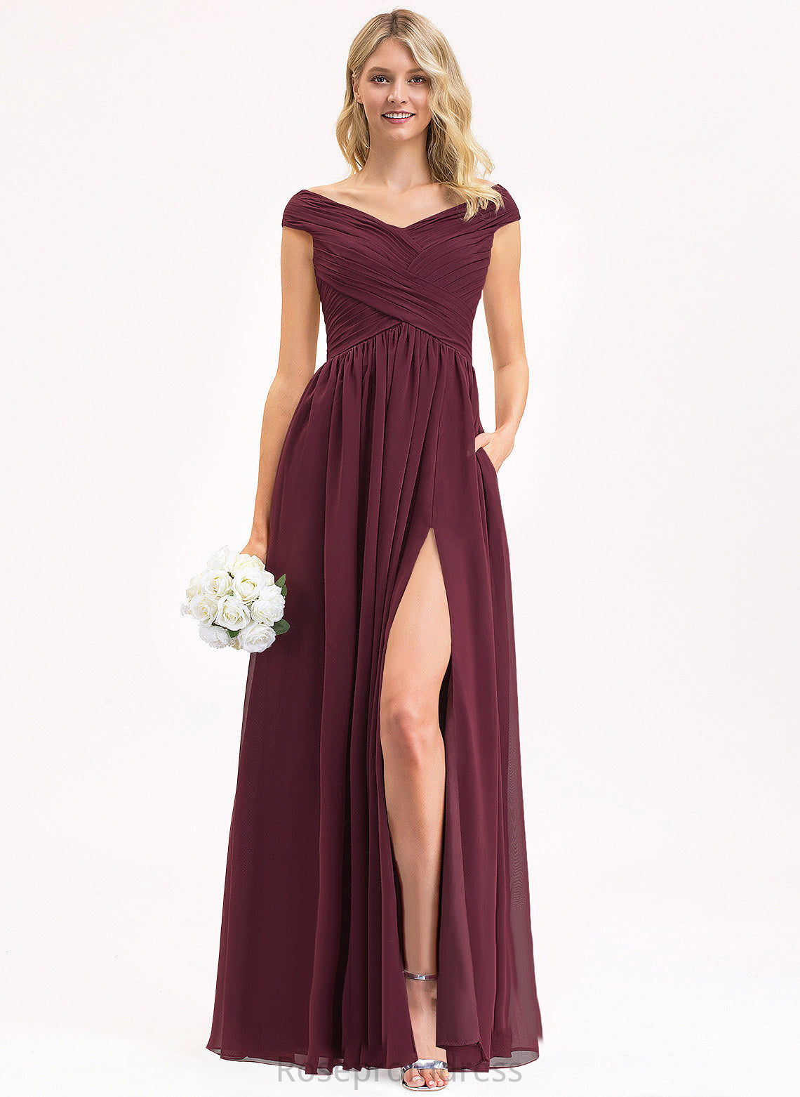 OfftheShoulder Fabric A-line Floor-Length Silhouette Length Neckline Straps&Sleeves Ally Sheath/Column Natural Waist Floor Length Bridesmaid Dresses