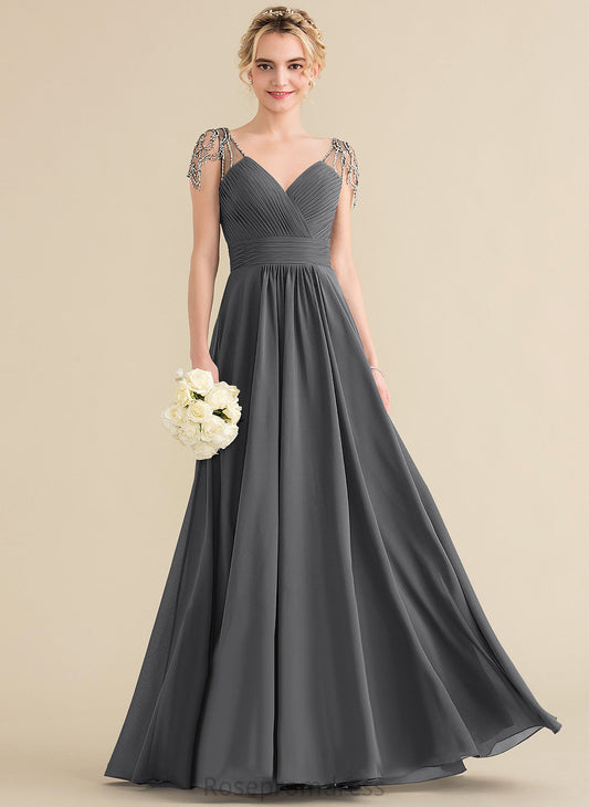 Length A-line Embellishment Silhouette Fabric Neckline Floor-Length V-Neck Natalia Bridesmaid Dresses