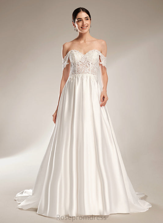 Wedding Ball-Gown/Princess Sweetheart Satin Sequins Train Dress Lace With Wedding Dresses Carleigh Chapel