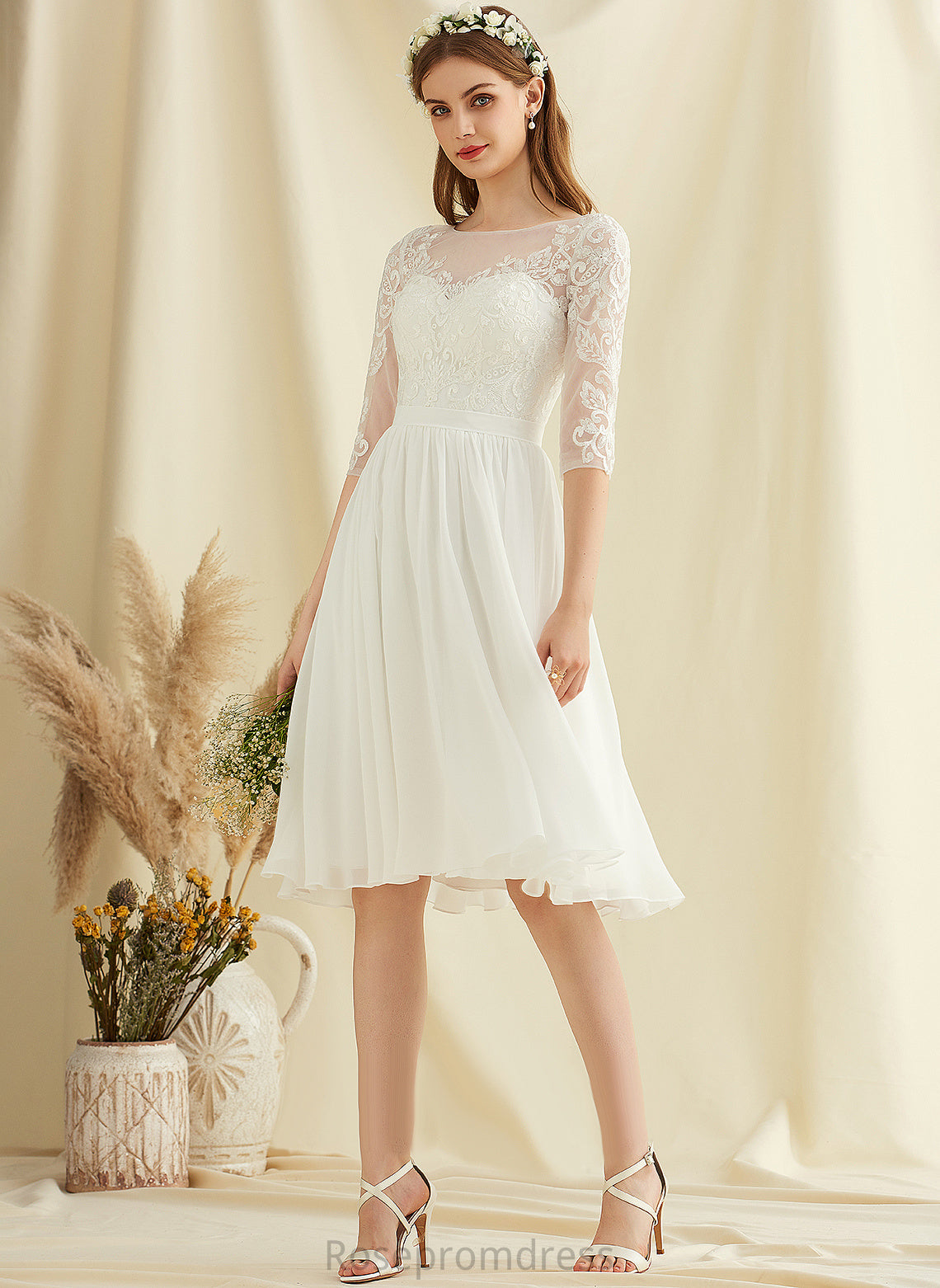 Scoop With Wedding Lace Dress A-Line Chiffon Wedding Dresses Sequins Tania Knee-Length