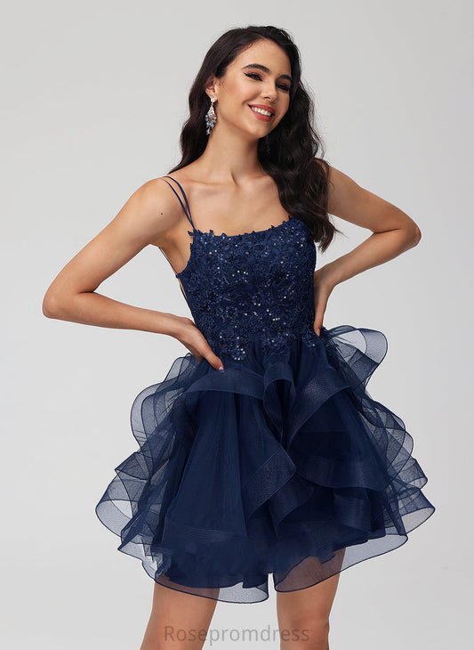 Scoop Lorena Sequins Short/Mini Neck Tulle Dress Lace With Homecoming Dresses Homecoming Ball-Gown/Princess