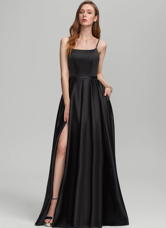 Square A-Line Camryn Floor-Length Prom Dresses Satin