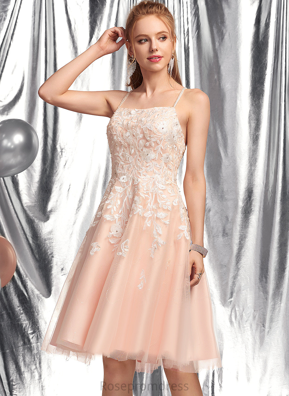 Pru Prom Dresses Tulle A-Line Beading With Square Knee-Length