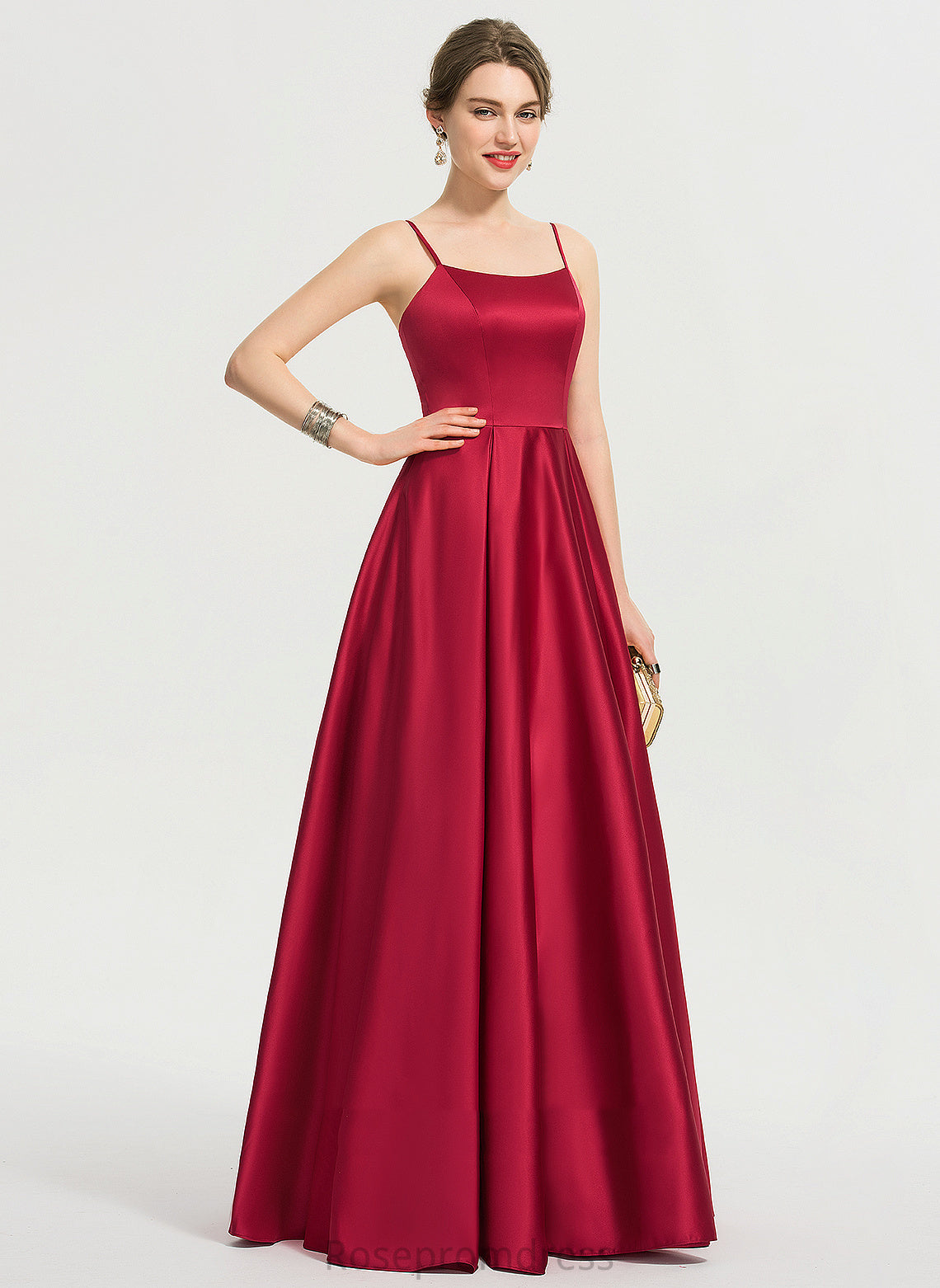 Floor-Length Satin Square Fabric Neckline Silhouette A-Line Straps&Sleeves Length Isis Bridesmaid Dresses