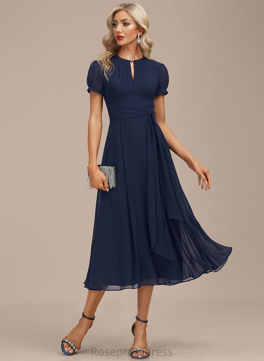 Cocktail Chiffon Cocktail Dresses Tea-Length Brynlee Dress With Neck A-Line Ruffle Scoop