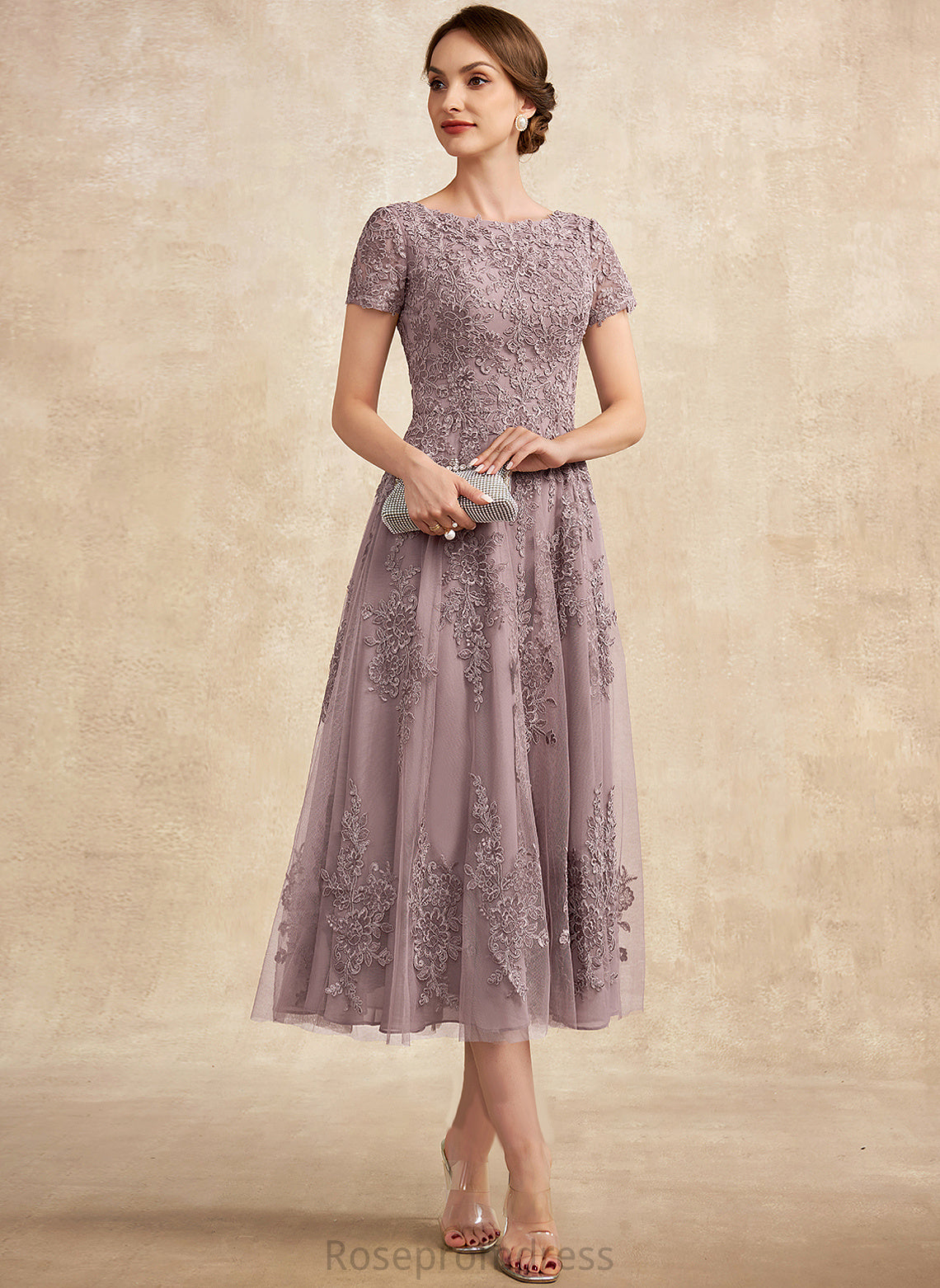 Tulle Olivia Scoop Dress A-Line Bride Neck the Mother of the Bride Dresses of Mother Tea-Length Lace