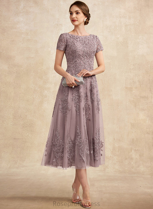 Tulle Olivia Scoop Dress A-Line Bride Neck the Mother of the Bride Dresses of Mother Tea-Length Lace