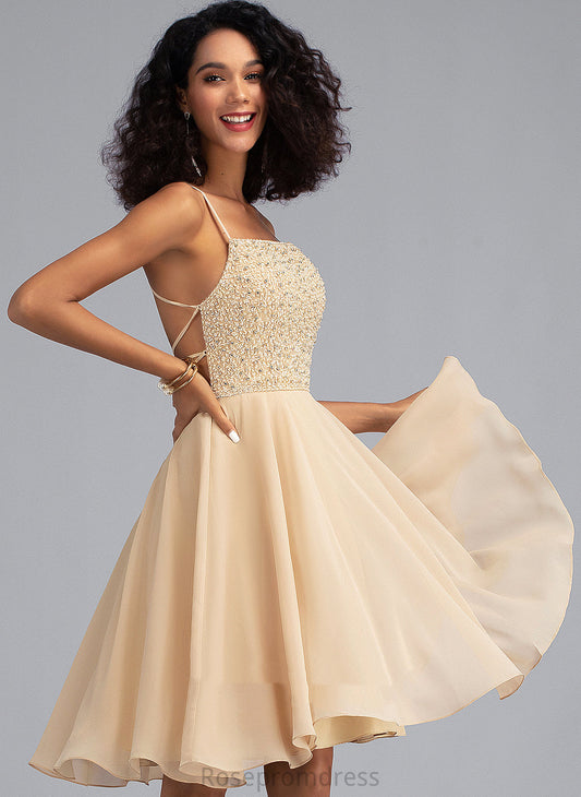 With Homecoming Dresses Knee-Length Neckline Samara Dress Sequins Chiffon A-Line Homecoming Square Beading