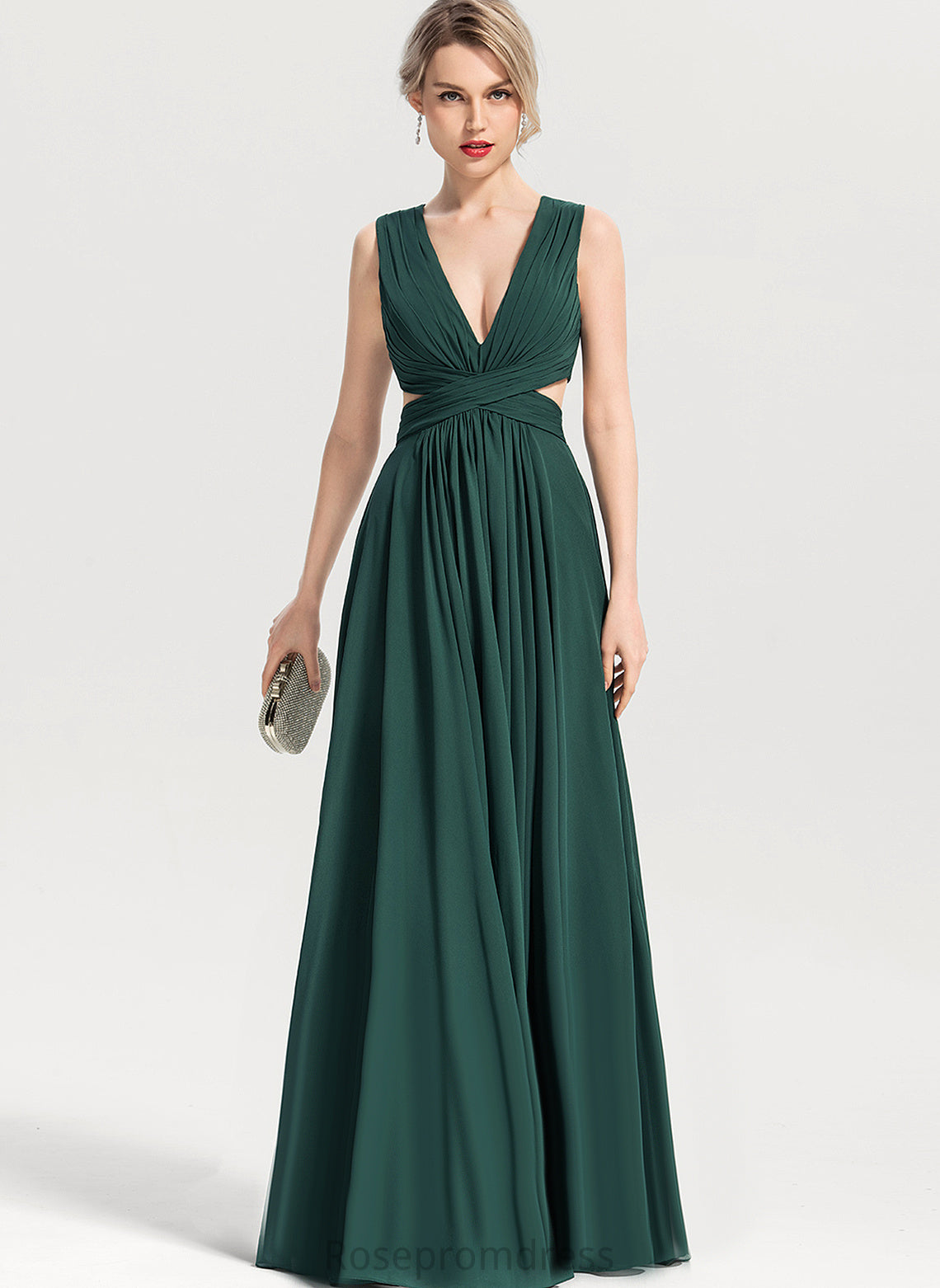 A-Line Floor-Length Silhouette Neckline Pleated Length Fabric V-neck Embellishment Lizeth Bridesmaid Dresses