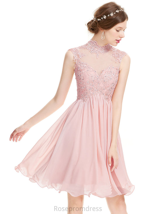 Lace A-Line Knee-Length Neck Dress With Yaritza Homecoming Dresses High Homecoming Chiffon Beading