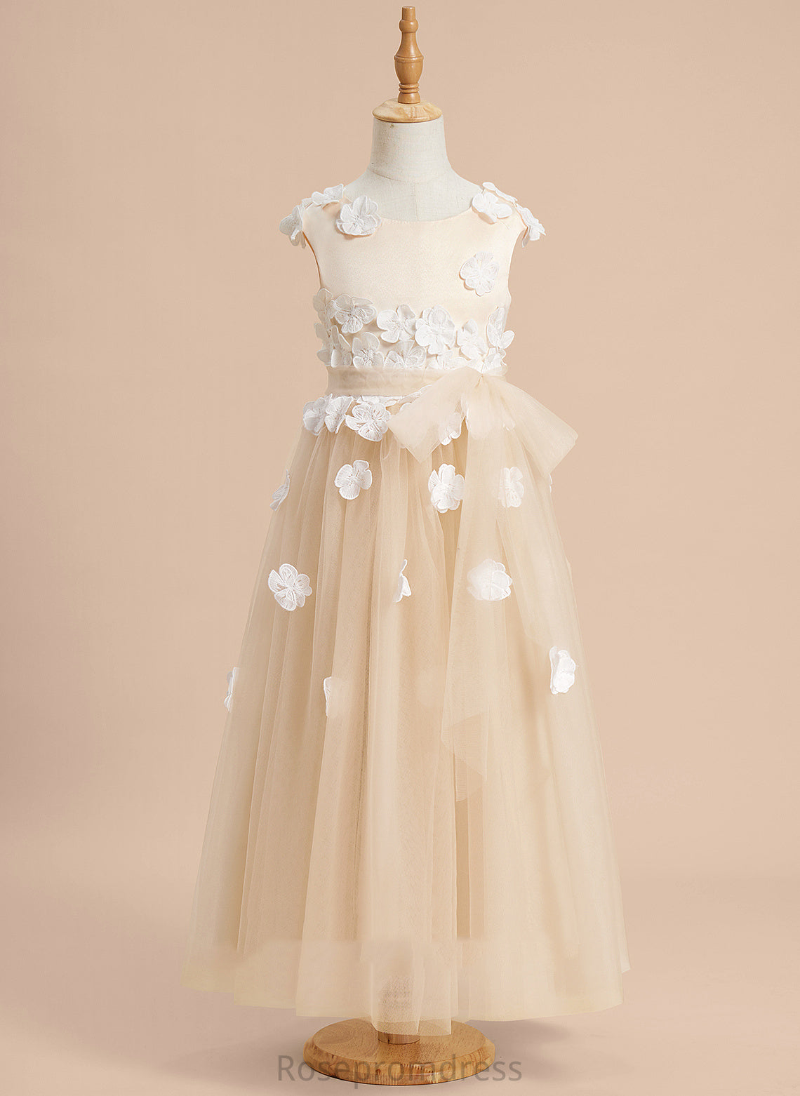 A-Line Ansley Lace/Flower(s) Sleeveless Tulle Flower Girl - Dress With Ankle-length Scoop Neck Flower Girl Dresses