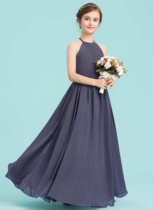 Chiffon Junior Bridesmaid Dresses Floor-Length A-Line Ruffle Scoop Neck Kaitlyn With