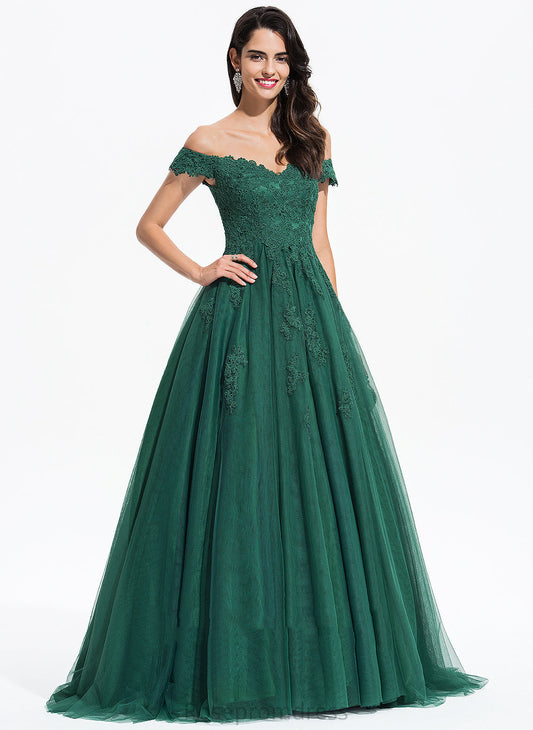 Tulle Sweep Train Janessa Prom Dresses Ball-Gown/Princess V-neck