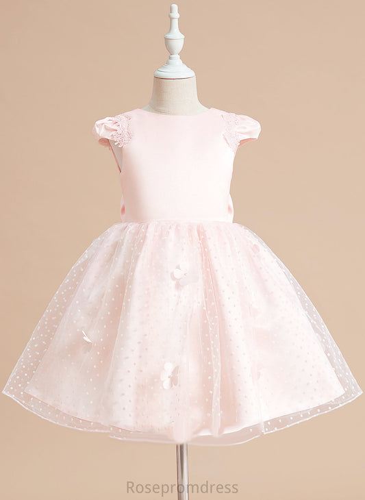 Knee-length - Ball-Gown/Princess Flower Neck Satin/Tulle Elsa Scoop Girl With Bow(s) Sleeveless Dress Flower Girl Dresses