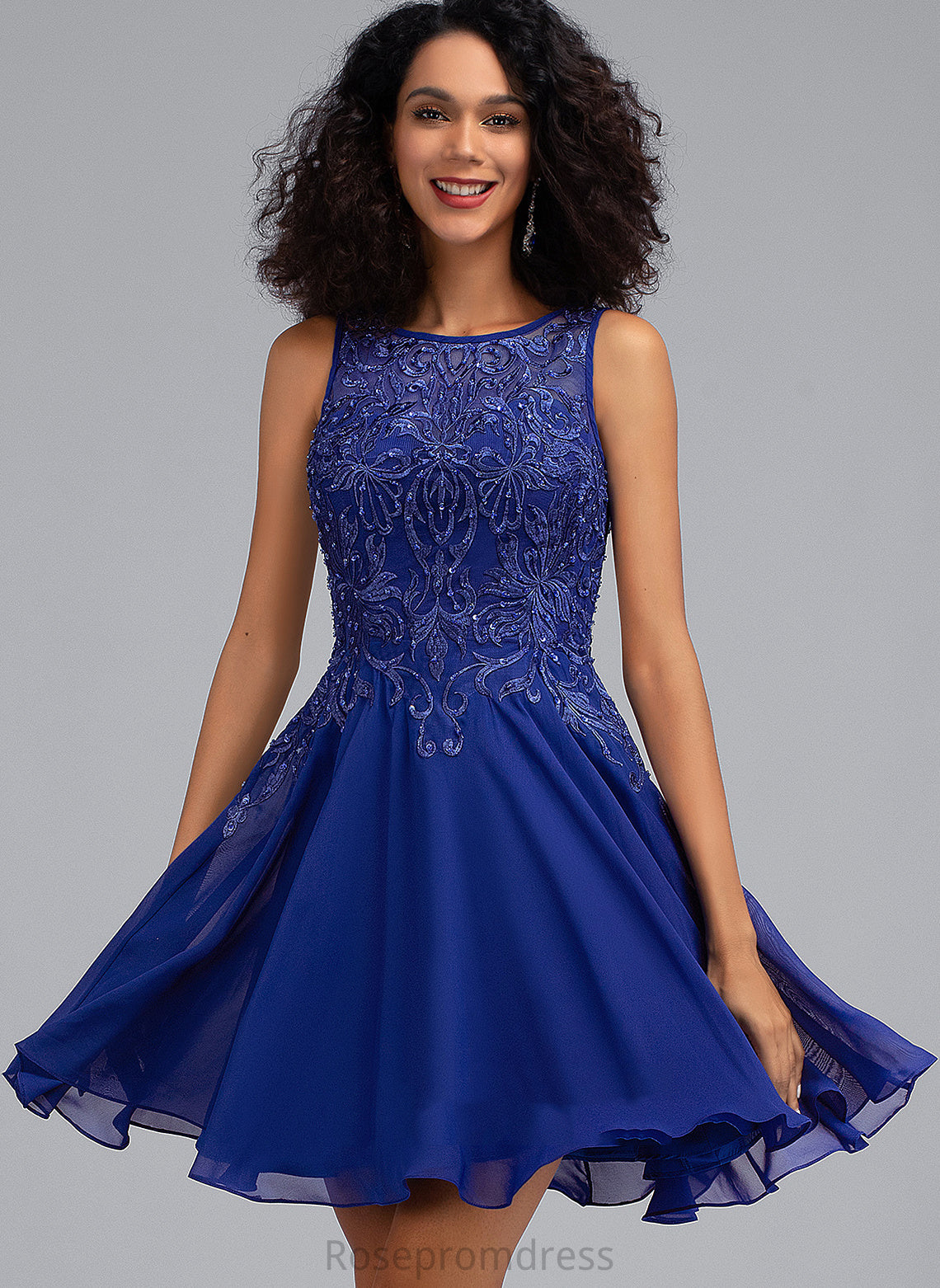 Homecoming With Eileen Chiffon Beading Dress Scoop Lace Short/Mini Homecoming Dresses A-Line Neck