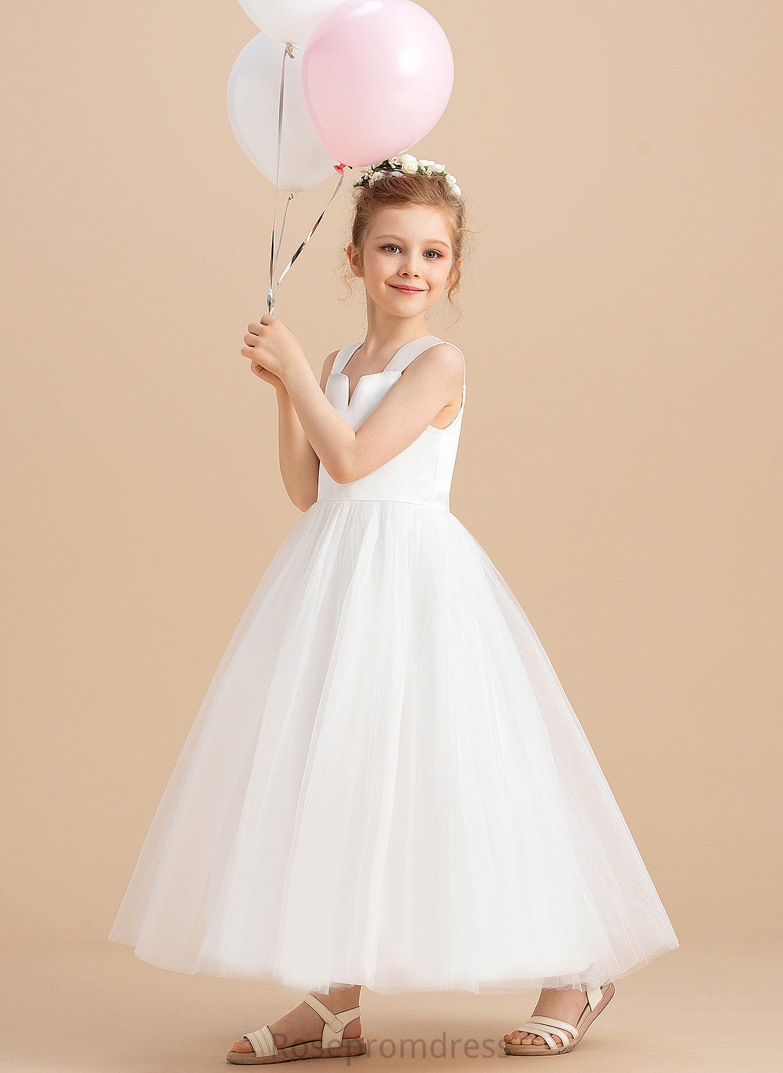 Girl Flower Ball Gown Satin/Tulle - Neckline Square Alison Dress Ankle-length Sleeveless Flower Girl Dresses