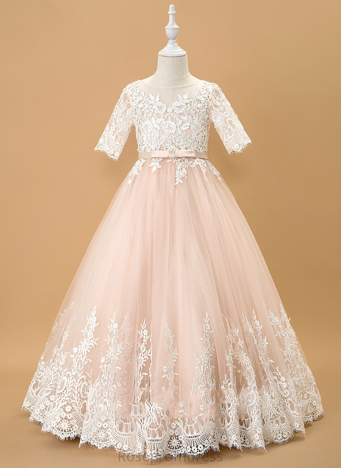 Neck Dress Bow(s) Flower Tulle/Lace - Floor-length Scoop Girl Stella Ball-Gown/Princess Flower Girl Dresses 1/2 Sleeves With