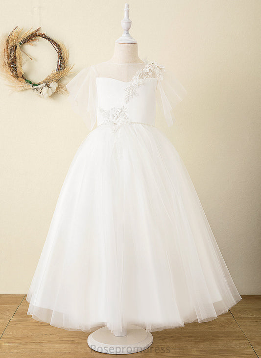 Harmony Ankle-length Girl With Scoop Neck Ball-Gown/Princess Sleeves - Back Flower Girl Dresses Short Dress Flower Satin/Tulle/Lace V