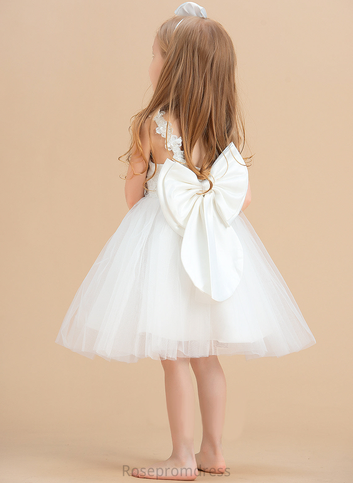 With Satin/Tulle/Lace Kiera Girl Flower(s)/V Dress Knee-length - Back Neck Flower Scoop A-Line Sleeveless Flower Girl Dresses