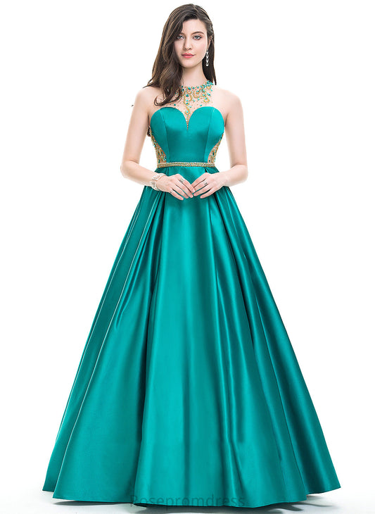 Prom Dresses Elisabeth Ball-Gown/Princess Beading Scoop Satin Sequins With Floor-Length Neck