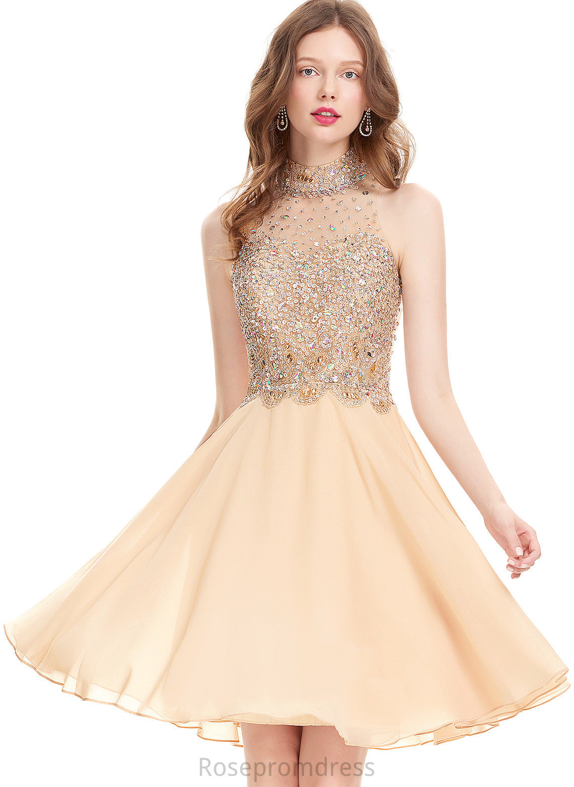 Jazlyn A-Line Beading Homecoming Scoop With Dress Neck Knee-Length Chiffon Homecoming Dresses Sequins