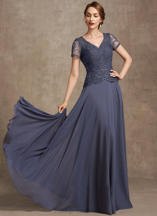 Dress Taryn Lace A-Line Chiffon Mother of the Bride Dresses Sequins V-neck Mother With the Floor-Length of Bride