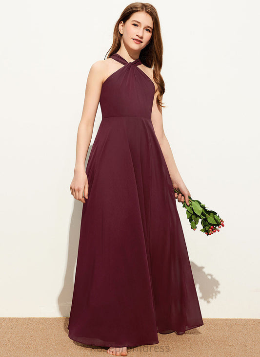 Ruffle Johanna Junior Bridesmaid Dresses With Chiffon Floor-Length V-neck A-Line