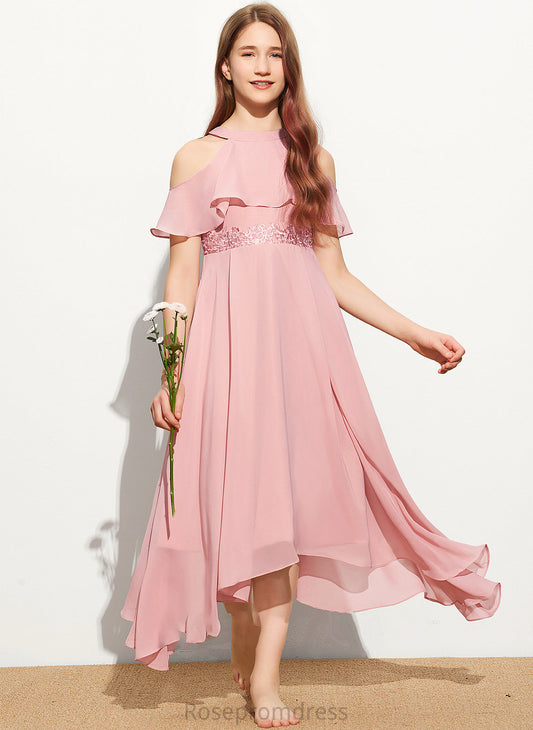 Cloe Chiffon Lace A-Line Neck Tea-Length Scoop Junior Bridesmaid Dresses