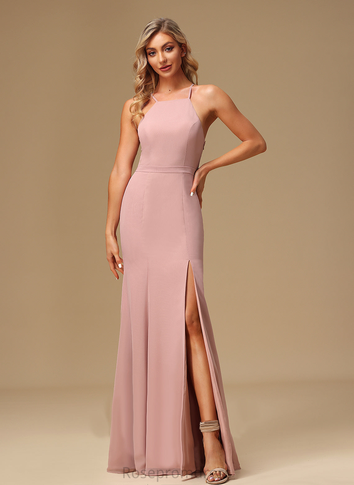 Straps&Sleeves HighNeck Floor-Length Fabric A-line Lace Silhouette Length Neckline Anastasia Floor Length A-Line/Princess Bridesmaid Dresses