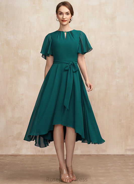 A-Line Cocktail Dresses Dress Neck Cocktail Asymmetrical Piper Ruffle Scoop Chiffon Bow(s) With