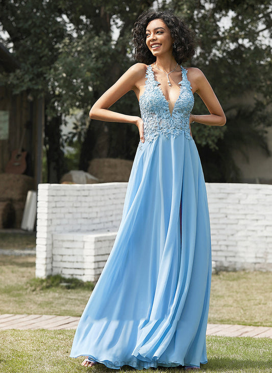 Lace Aimee Chiffon V-neck Prom Dresses Floor-Length A-Line