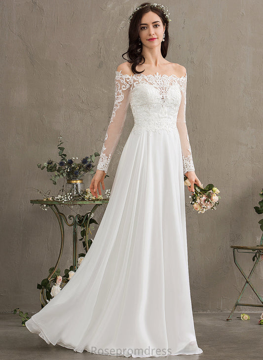 Chiffon Wedding Dresses A-Line With Lace Floor-Length Dress Off-the-Shoulder Karissa Wedding Lace