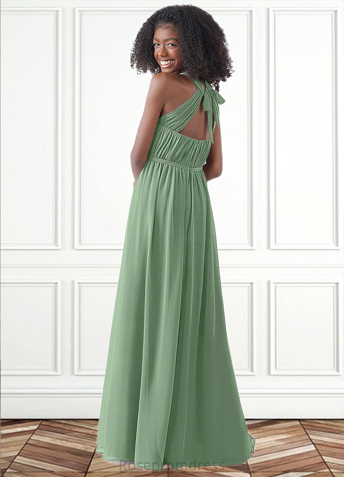 Nyla A-Line Pleated Chiffon Floor-Length Junior Bridesmaid Dress SRSP0019992