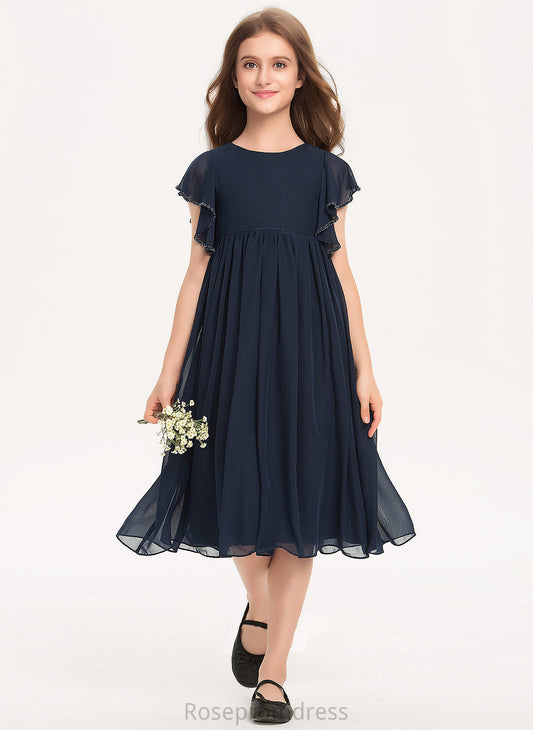 Junior Bridesmaid Dresses A-Line Knee-Length Neck Beading Heidy Chiffon With Scoop