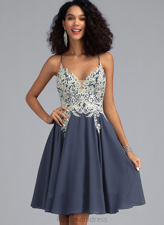 Chiffon Short/Mini With Sequins Beading Charity V-neck Homecoming Lace Dress A-Line Homecoming Dresses