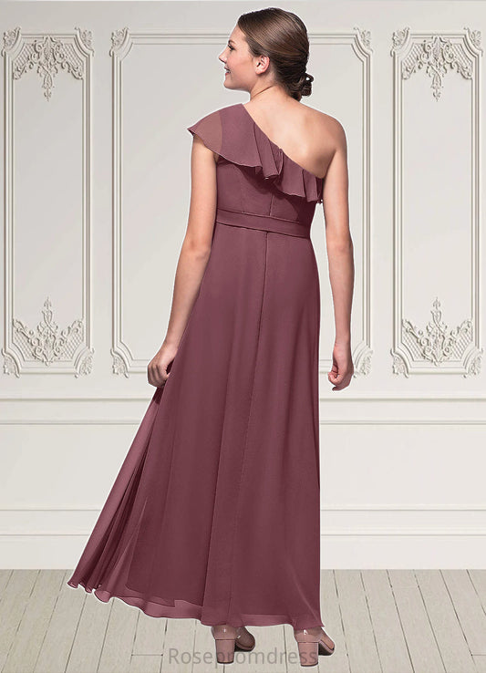 Brooklyn A-Line Ruched Chiffon Floor-Length Junior Bridesmaid Dress SRSP0020007