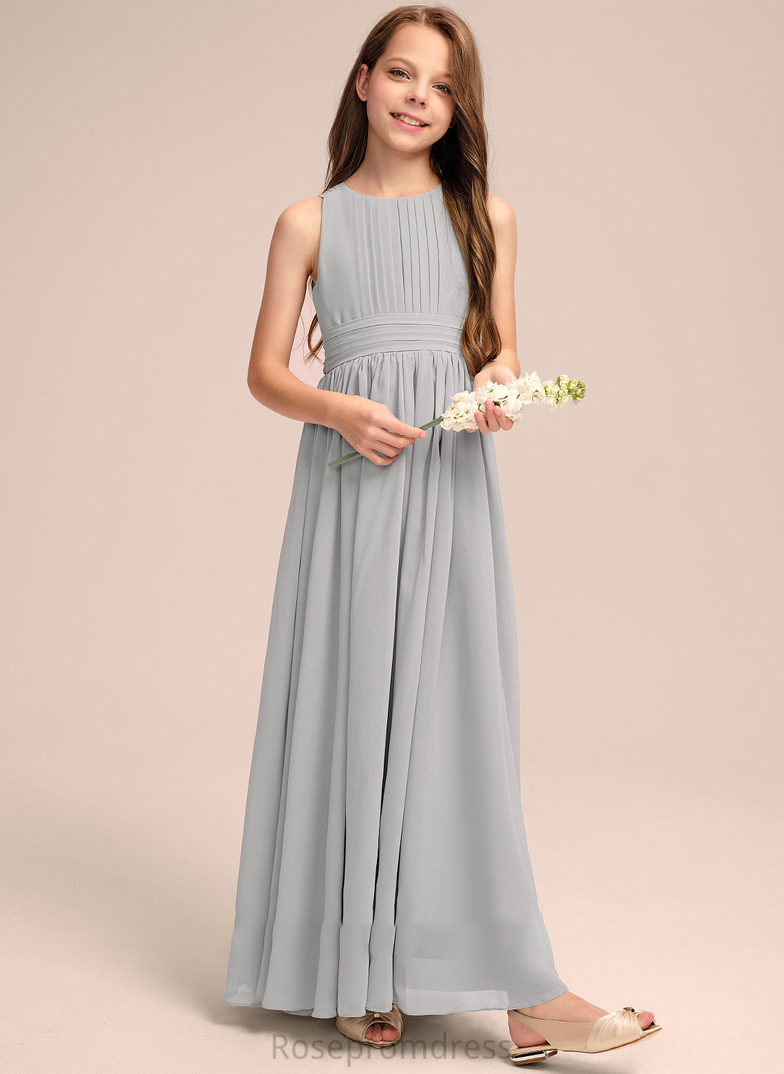 Scoop Haylee Chiffon Floor-Length Neck With Ruffle A-Line Bow(s) Junior Bridesmaid Dresses