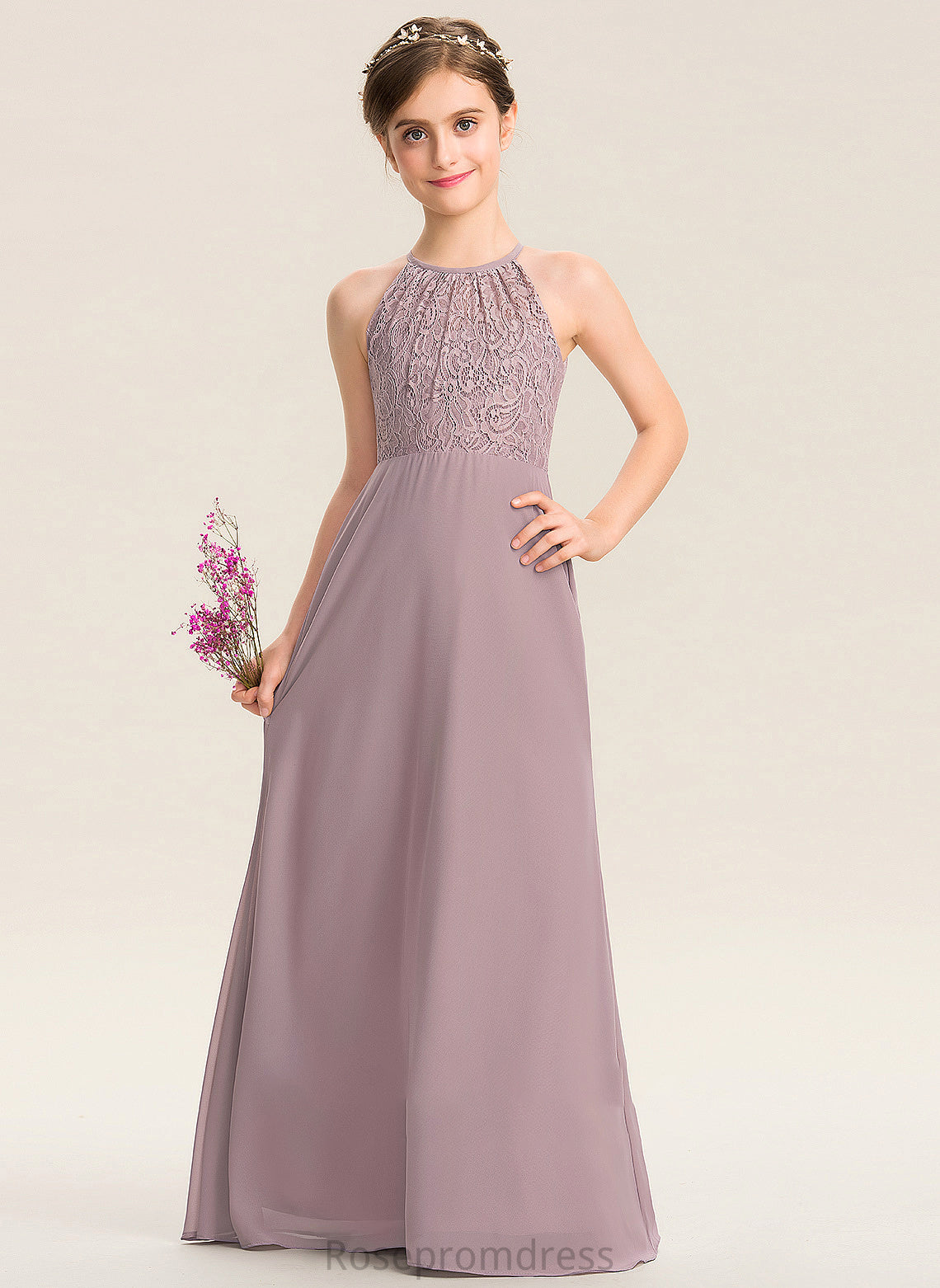 Simone A-LineScoopNeckFloor-LengthChiffonLaceJuniorBridesmaidDressWithRuffle#173272 Junior Bridesmaid Dresses