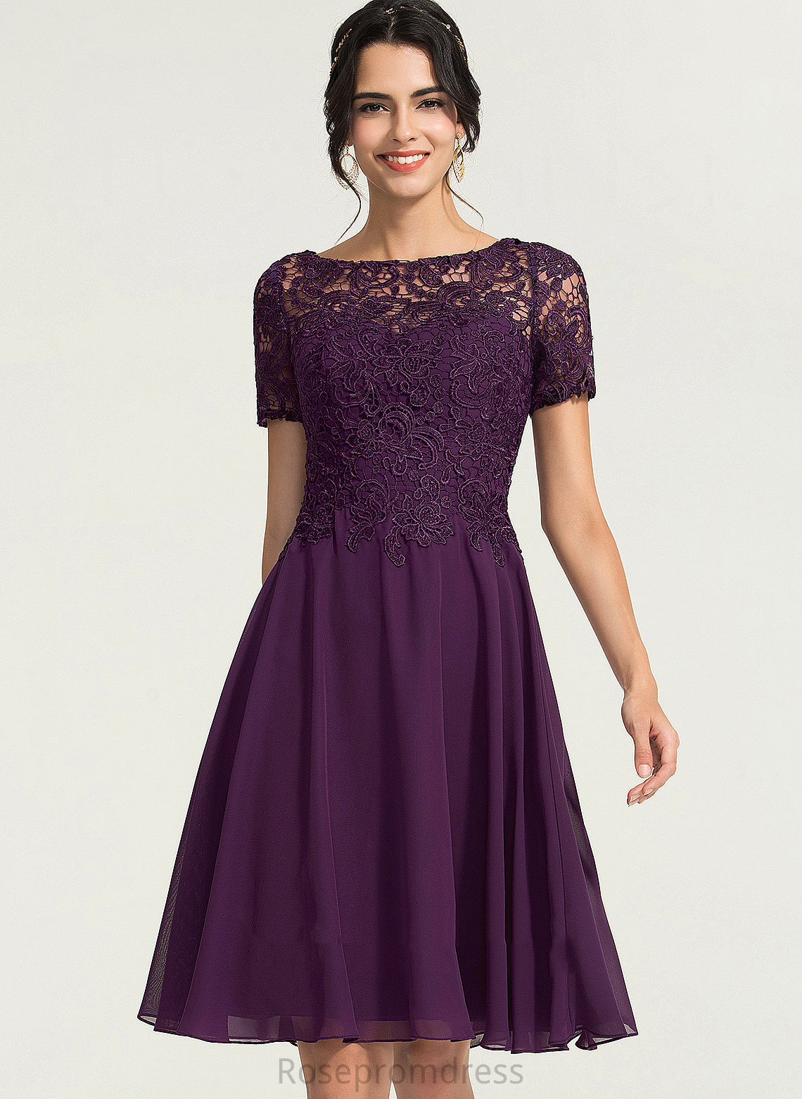 Knee-Length A-Line Chiffon Sofia Scoop Cocktail Lace Dress Neck Cocktail Dresses