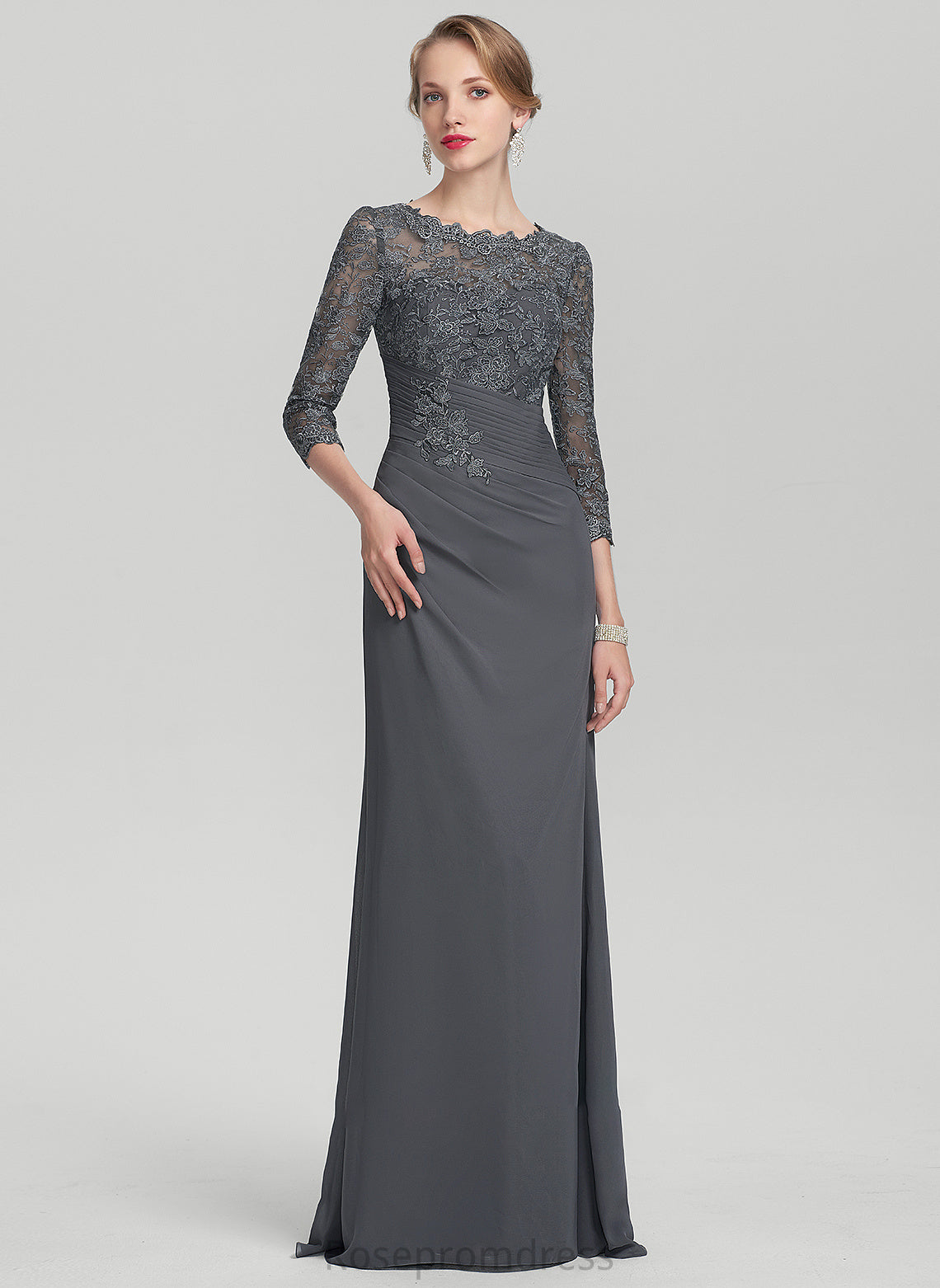 Mother of the Bride Dresses Chiffon Scoop Mother With Olivia Sheath/Column the Ruffle Bride of Lace Neck Dress Floor-Length