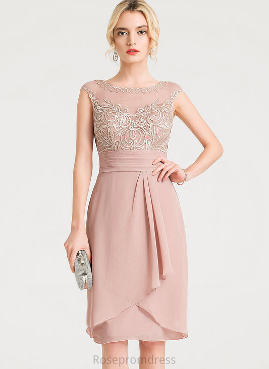 Lace Cocktail Scoop Dress Chiffon Ruffles Gianna Cascading Knee-Length Neck With Cocktail Dresses Sheath/Column